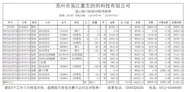 7月份的對(duì)賬單